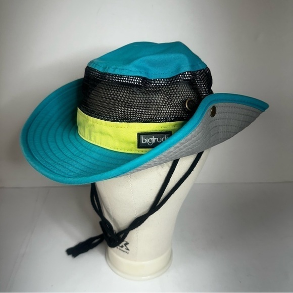 FINAL SALE Bigtruck Vented Brim Adjustable Bucket Hat Turquoise Lime OSFM - Picture 4 of 12